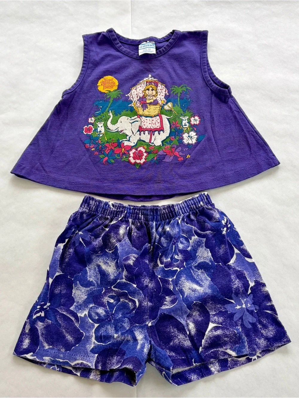 1990s Muppet Treasure Island Girls Purple Tank Top with shorts